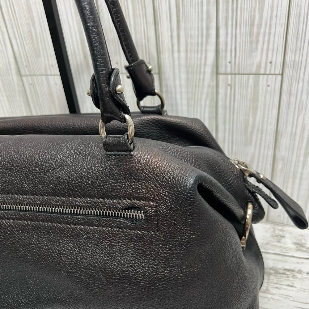 Salvatore Ferragamo Black Pebbled Leather Satchel Tote Bag Top Handle Purse